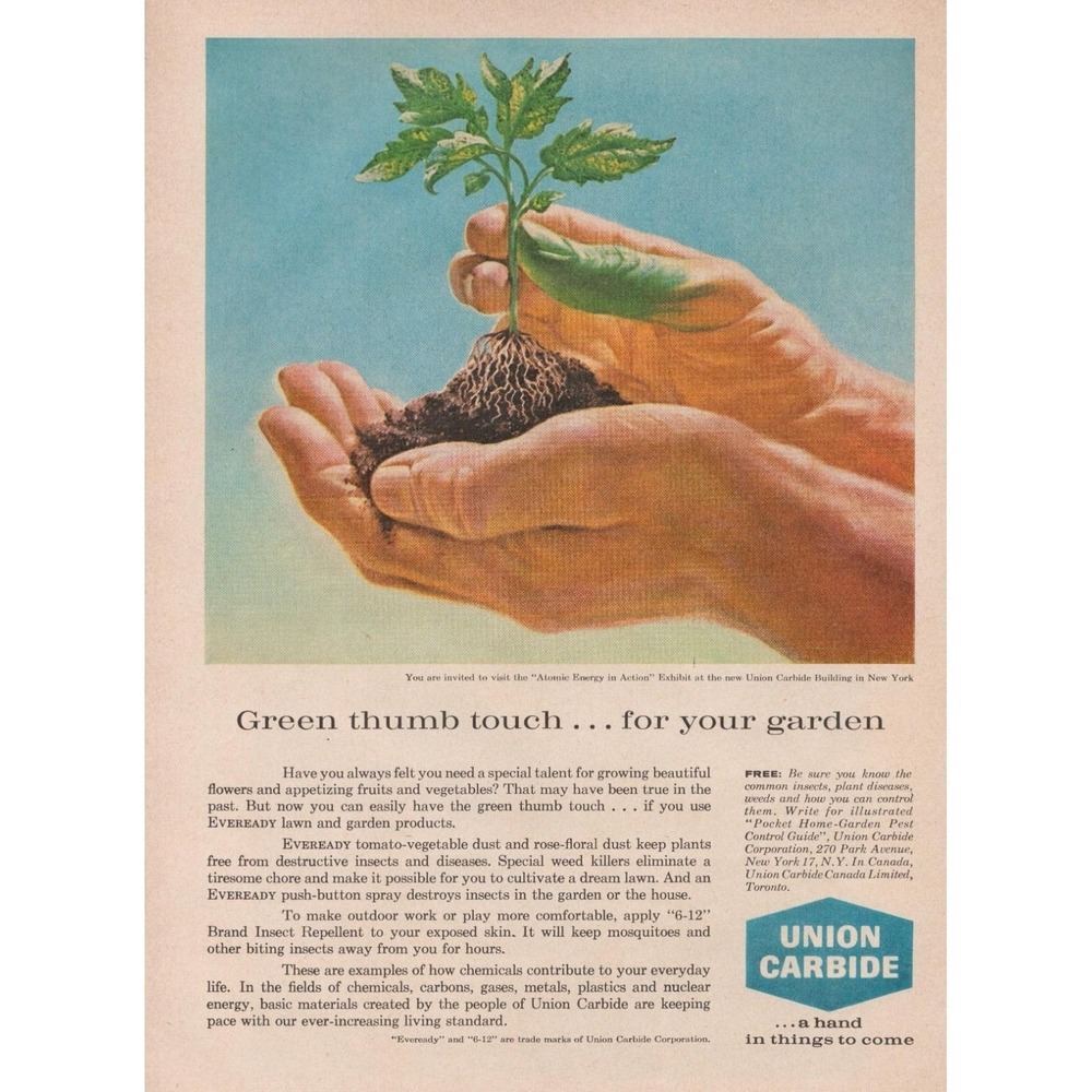 1961 Union Carbide Vintage Print Ad Green Thumb For Your Vegetable Garden Art